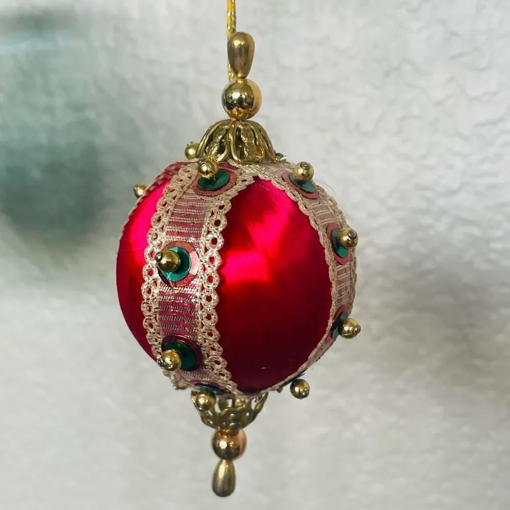 Vintage Christmas Sequin Satin Ball Ornament
